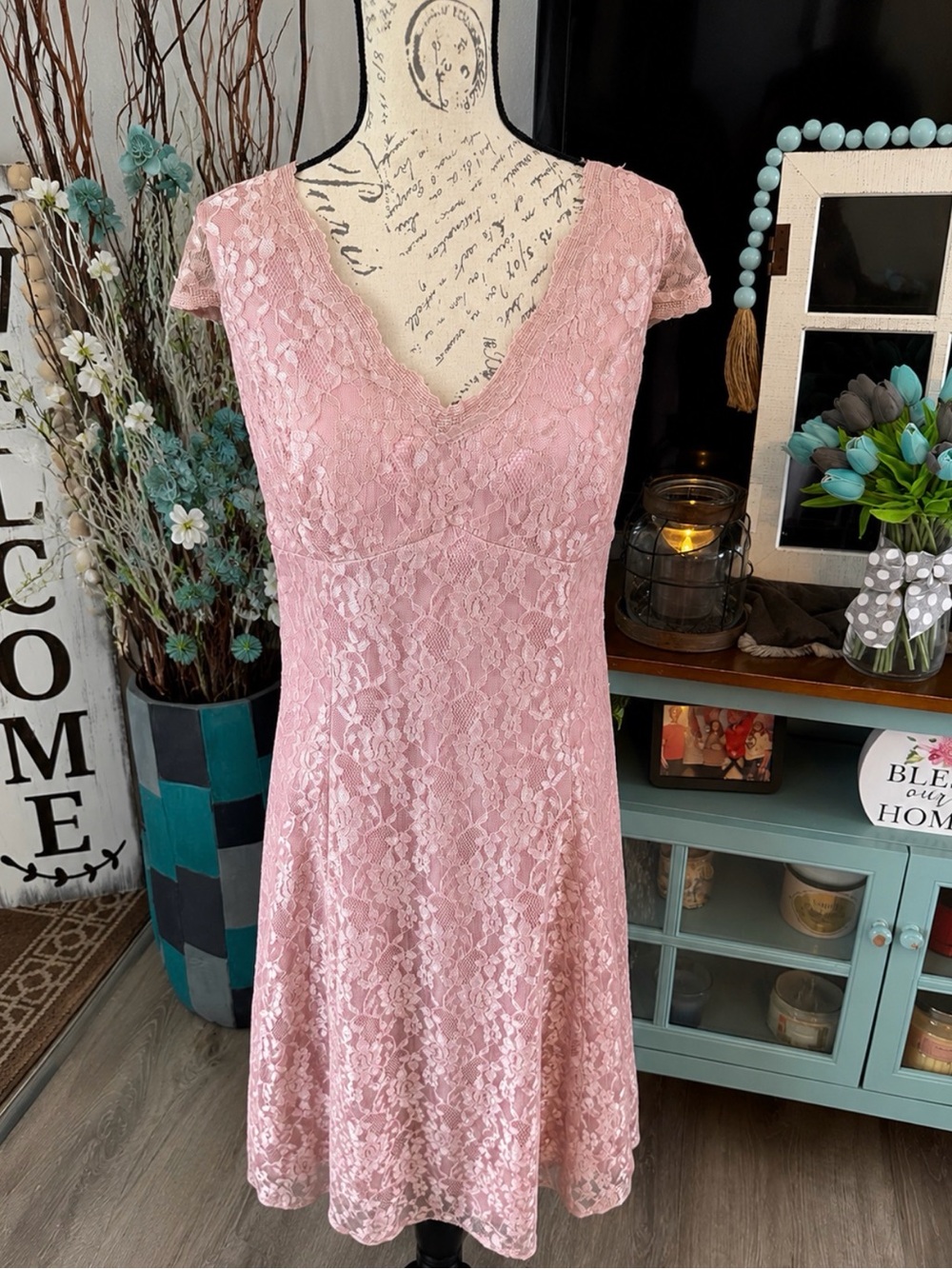Lanting Bride Women's Dusty Rose Lace Dress Size 26W